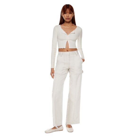Sunday Best New Oscar Mid-Rise Utility Carpenter Cotton Pant | Size 6 | White - Picture 1 of 10